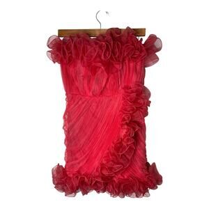 ASOS Pink Tulle Ruffle Strapless Mini Dress Zip Back Size 8